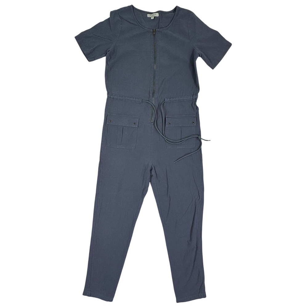Polagram Women's Jumpsuit‎ Cargo Utility Drawstring Blue Small Short Sleeve
